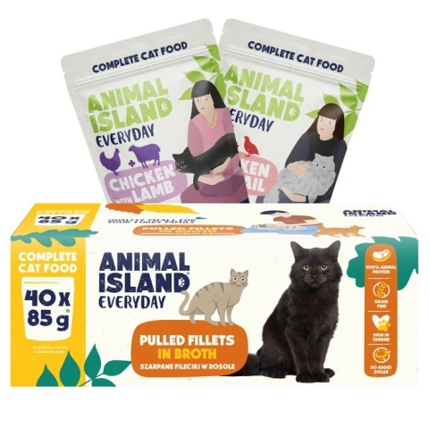 Animal Island 40x85g saszetki - Kurczak i jagnięcina, Kurczak i przepiórka fileciki w sosie