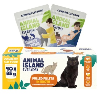 Animal Island 40x85g saszetki - Cielęcina i Królik, Indyk i Tuńczyk fileciki w sosie
