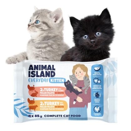 Animal Island Saszetki dla kociąt - Indyk z Cielęciną i Indyk z Królikiem 4x85g