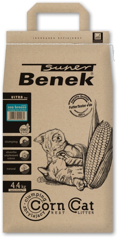 Żwirek Super Benek Corn Cat Ultra Bryza morska 7l - żwirek kukurydziany zbrylający