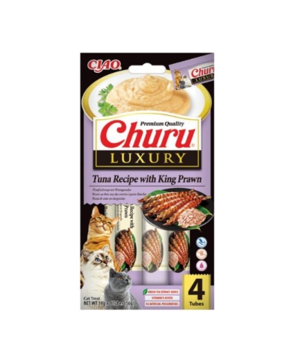 INABA CHURU Luxury Kremowe przysmaki dla kotów z tuńczykiem i krewetkami tygysimi 4x14g