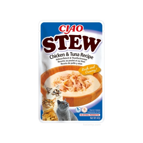 Inaba Ciao Stew Box Kurczak, Tuńczyk, Łosoś i Przegrzebki 10 sztuki- zupka potrawka w sosie dla kota 400g