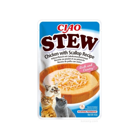 Inaba Ciao Stew Box Kurczak, Tuńczyk, Łosoś i Przegrzebki 10 sztuki- zupka potrawka w sosie dla kota 400g
