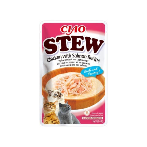 Inaba Ciao Stew Box Kurczak, Tuńczyk, Łosoś i Przegrzebki 10 sztuki- zupka potrawka w sosie dla kota 400g