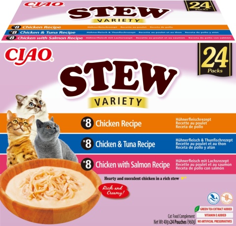 Inaba Ciao Stew Box Mix smaków 24 sztuki- zupka potrawka w sosie dla kota 960g