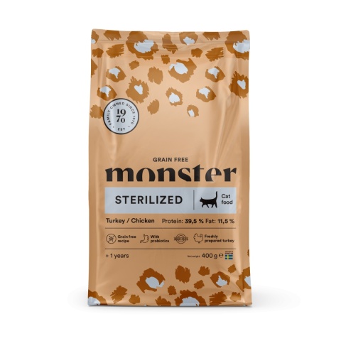 Monster Cat Grain Free Sterilized 400g Bezzbożowa karma dla dorosłych kotów po sterylizacji z indykiem i kurczakiem