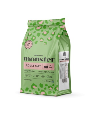 Monster Cat Grain Free Adult 400g- Bezzbożowa karma dla dorosłych kotów z kurczakiem i indykiem