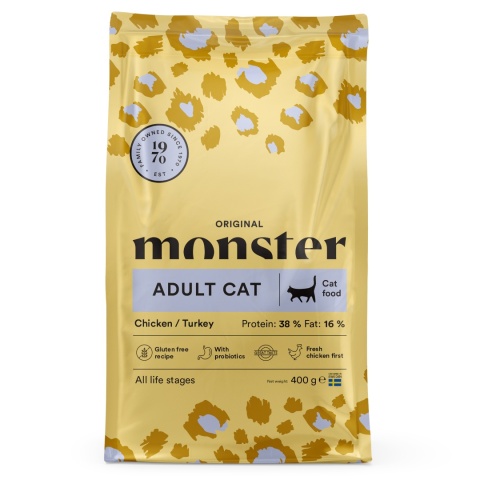 Monster Cat Original Adult Cat 400g- Bezzbożowa karma dla dorosłych kotów z Indykiem i Kurczakiem