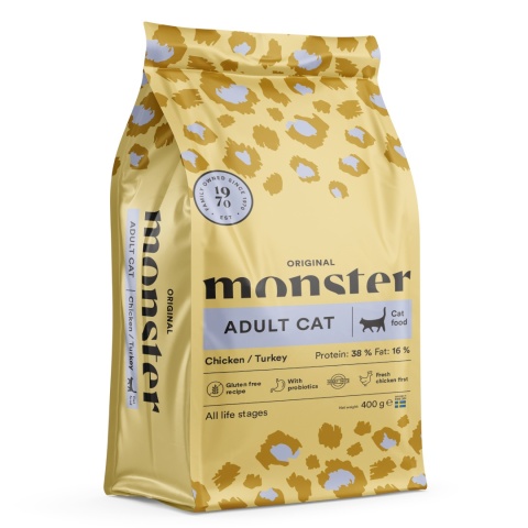 Monster Cat Original Adult Cat 400g- Bezzbożowa karma dla dorosłych kotów z Indykiem i Kurczakiem