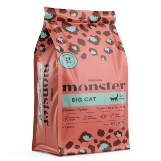 Monster Cat Original Big Cat- Bezzbożowa karma dla dorosłych dużych ras kotów z Indykiem i Kurczakiem