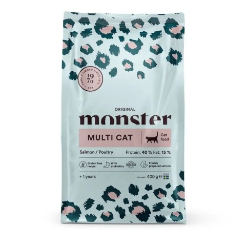 Monster Cat Original Multi Cat- Bezzbożowa karma dla dorosłych kotów 400g z Łososiem Indykiem i Kurczakiem