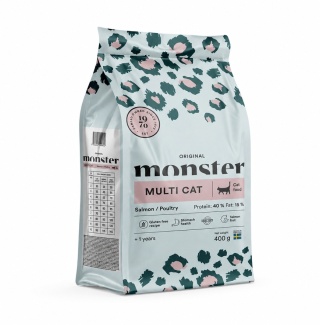 Monster Cat Original Multi Cat- Bezzbożowa karma dla dorosłych kotów 400g z Łososiem Indykiem i Kurczakiem