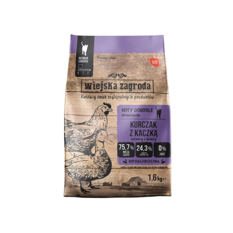Wiejska Zagroda Kurczak z kaczką - Duża karma sucha dla kota 1,6kg