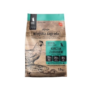 Wiejska Zagroda Kurczak z łososiem - Duża karma sucha dla kota 1,6kg