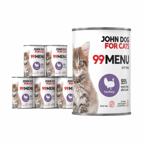 Zestaw Karma mokra MENU dla kociąt 99 John Dog for Cats 6x400g Indyk