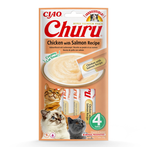 INABA CHURU Kremowe przysmaki dla kotów kurczak z łososiem 4x14g INABA CHURU Kremowe przysmaki dla kotów kurczak z łososiem 4x14g