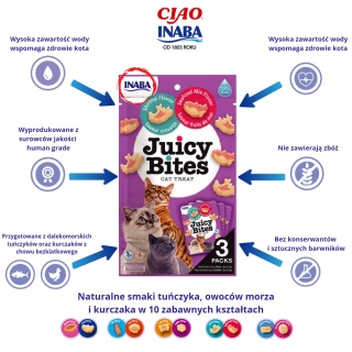INABA JUICY BITES Wilgotne przysmaki dla kota krewetki z owocami morza 3x11,3g