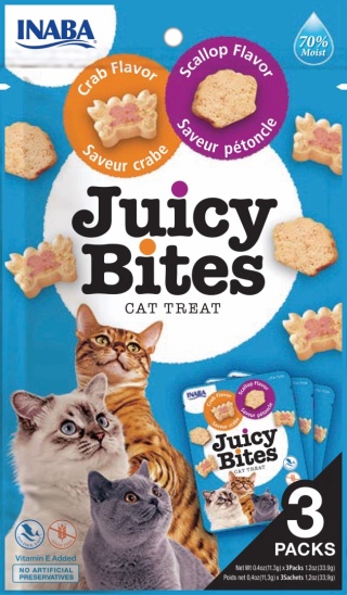 INABA JUICY BITES Wilgotne przysmaki dla kota przegrzebki z krabem 3x11,3g