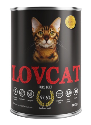 Lovcat Kompletna Monoproteinowa karma dla kota Wołowina, 400g