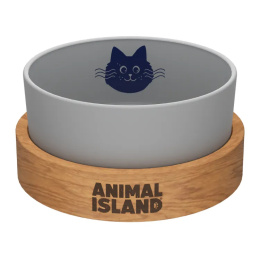 Szklana miska dla Kota z podstawką szara, średnica 18cm, Animal Island