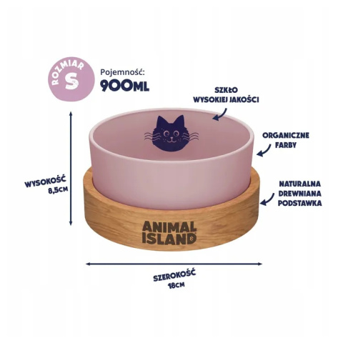 Szklana miska dla Kota z podstawką Cashmere Pink, średnica 18cm, Animal Island Szklana miska dla Kota z podstawką Cashmere Pink, średnica 18cm, Animal Island