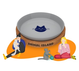 Talerzyk dla Kota z podstawką Cool Gray, średnica 18 cm, Animal Island