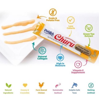 INABA CHURU Kremowe przysmaki dla kotów Kurczak, wołowina, ser 4x14g
