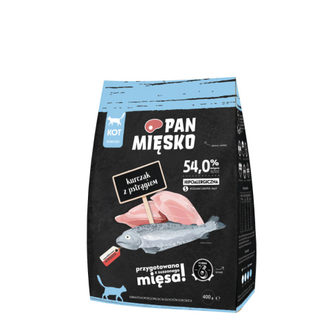 Pan Mięsko Kurczak z pstrągiem S - karma sucha dla kota 400g Pan Mięsko Kurczak z pstrągiem S - karma sucha dla kota 400g