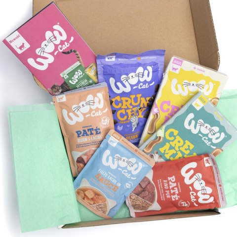 WOW CAT Box - zestaw testowy przysmaków i karm dla kota WOW CAT Box - zestaw testowy przysmaków i karm dla kota