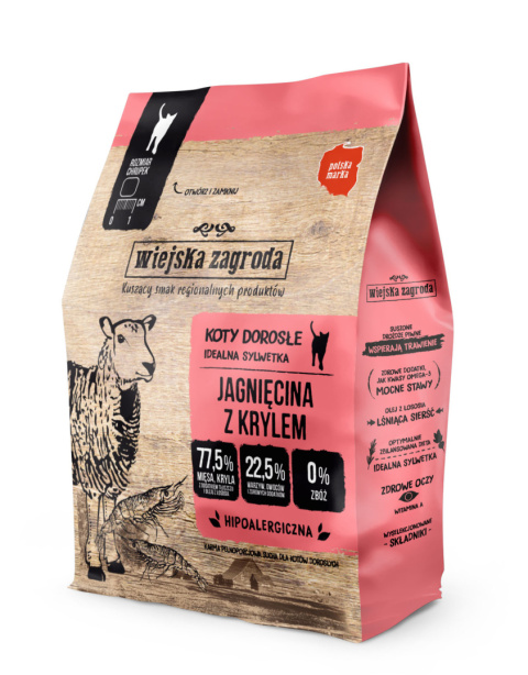 Wiejska Zagroda Jagnięcina z krylem - karma sucha dla kota 400g Wiejska Zagroda Jagnięcina z krylem - karma sucha dla kota 400g