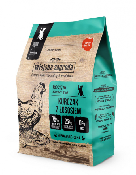 Wiejska Zagroda Kurczak z łososiem - karma sucha dla kota 400g Wiejska Zagroda Kurczak z łososiem - karma sucha dla kota 400g