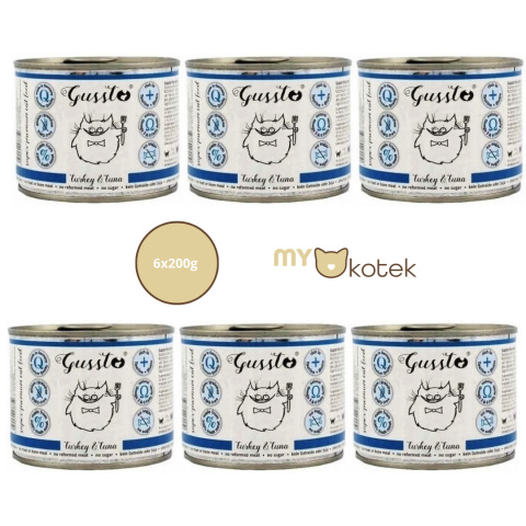Zestaw GUSSTO Świeży Indyk z tuńczykiem, karma premium 6x200g Zestaw GUSSTO Świeży Indyk z tuńczykiem, karma premium 6x200g