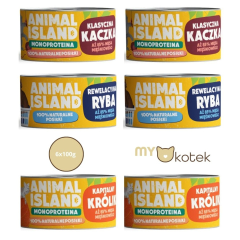 Zestaw testowy Animal Island mix królik, kaczka, ryba Puszki 6x100g Zestaw testowy Animal Island mix królik, kaczka, ryba Puszki 6x100g