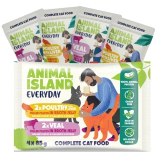 Animal Island Saszetki Cielęcina i Drób z wątróbką 4x85g w Galaretce