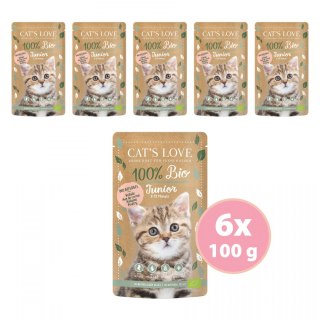 CAT'S LOVE Junior Kitten Bio Poultry - ekologiczny drób w naturalnej galaretce (6 szt. x 100g)