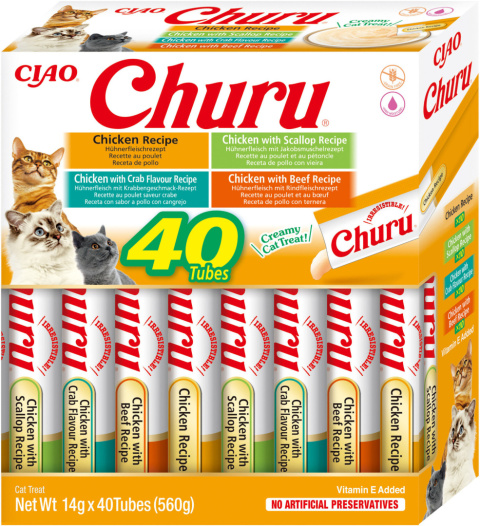 INABA CHURU Mega Box Kremowe przysmaki dla kotów z kurczakiem 40x14g (560g) INABA CHURU Mega Box Kremowe przysmaki dla kotów z kurczakiem 40x14g (560g)