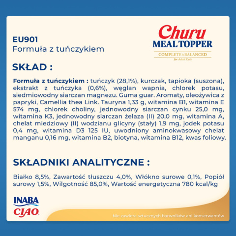 INABA CHURU Meal Topper dosmaczacz dla kotów Tuńczyk 4x14g INABA CHURU Meal Topper dosmaczacz dla kotów Tuńczyk 4x14g
