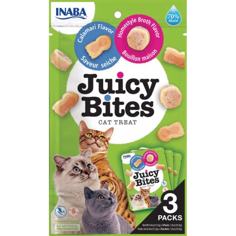 INABA JUICY BITES Wilgotne przysmaki dla kota kalmary z bulionem 3x11,3g INABA JUICY BITES Wilgotne przysmaki dla kota kalmary z bulionem 3x11,3g