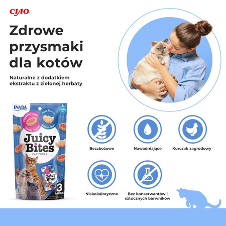 INABA JUICY BITES Wilgotne przysmaki dla kota tuńczyk z kurczakiem 3x11,3g INABA JUICY BITES Wilgotne przysmaki dla kota tuńczyk z kurczakiem 3x11,3g