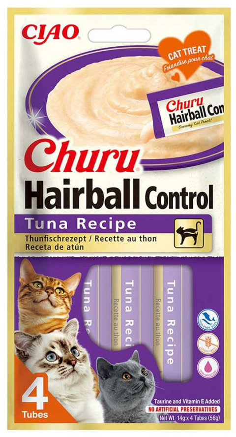 Inaba Cat Churu Hairball Tuna -przysmaki odkłaczające tuńczyk - 4x14g (56g) Inaba Cat Churu Hairball Tuna -przysmaki odkłaczające tuńczyk - 4x14g (56g)