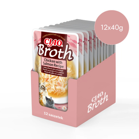 Zestaw Inaba Ciao Broth kurczak z łososiem w rosole - karma uzupełniająca dla kota 12x40g Zestaw Inaba Ciao Broth kurczak z łososiem w rosole - karma uzupełniająca dla kota 12x40g