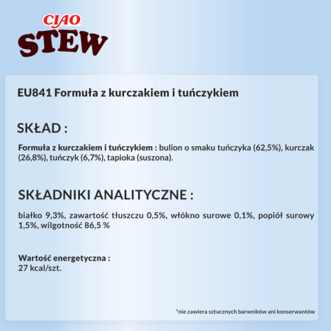 Zestaw Inaba Ciao Stew kurczak i tuńczyk - potrawka w sosie dla kota 12x40g Zestaw Inaba Ciao Stew kurczak i tuńczyk - potrawka w sosie dla kota 12x40g