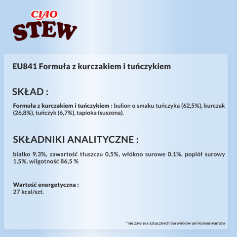 Inaba Ciao Stew kurczak i tuńczyk- zupka potrawka w sosie dla kota 40g Inaba Ciao Stew kurczak i tuńczyk- zupka potrawka w sosie dla kota 40g