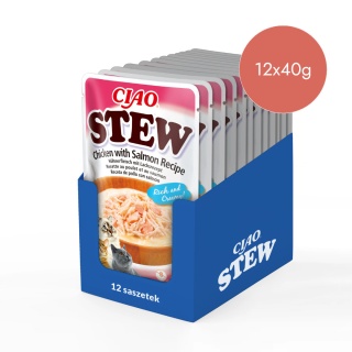 Zestaw Inaba Ciao Stew kurczak i łosoś - potrawka w sosie dla kota 12x40g