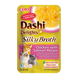 Inaba Dashi Delights Silky Broth kurczak i łosoś - zupka karma uzupełniająca dla kota w bulionie 40g
