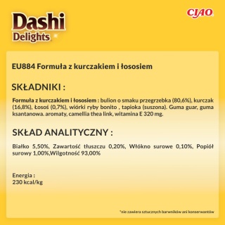 Inaba Dashi Delights Silky Broth kurczak i łosoś - zupka karma uzupełniająca dla kota w bulionie 40g