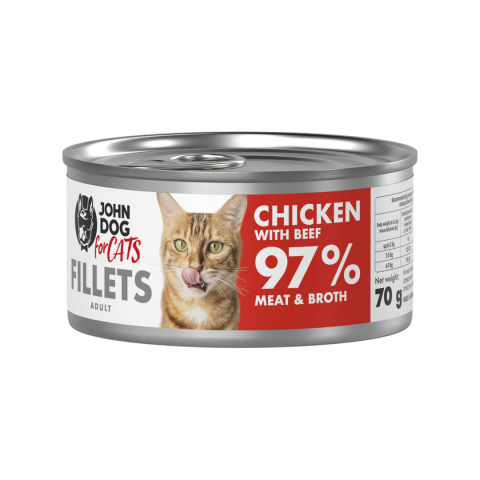 Karma mokra John Dog for Cats Filety Kurczak z wołowiną karma dla kota pełnoporcjowa 70 g Karma mokra John Dog for Cats Filety Kurczak z wołowiną karma dla kota pełnoporcjowa 70 g