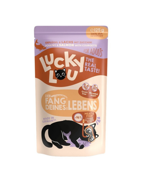 Lucky Lou Lifestage Adult Drób i łosoś saszetka 125g Lucky Lou Lifestage Adult Drób i łosoś saszetka 125g