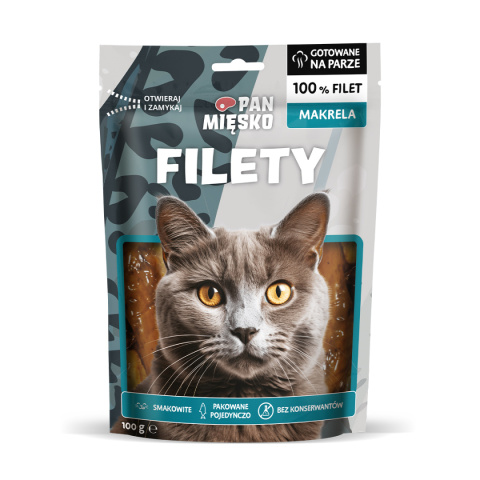 Pan Mięsko Filety z Makreli Przysmak monoproteinowy dla kota 100g Pan Mięsko Filety z Makreli Przysmak monoproteinowy dla kota 100g