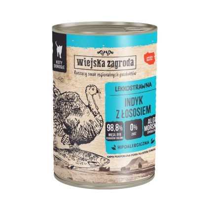 Wiejska Zagroda Karma mokra dla kota Indyk z łososiem 400g